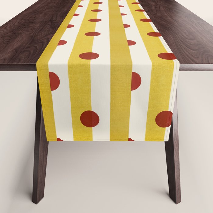 Yellow Stripes and Red Dots Pattern with Texture Table Runner Gallery Image 1