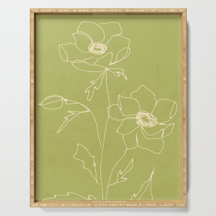 Line Drawing Flowers 2 Serving Tray Gallery Image 1