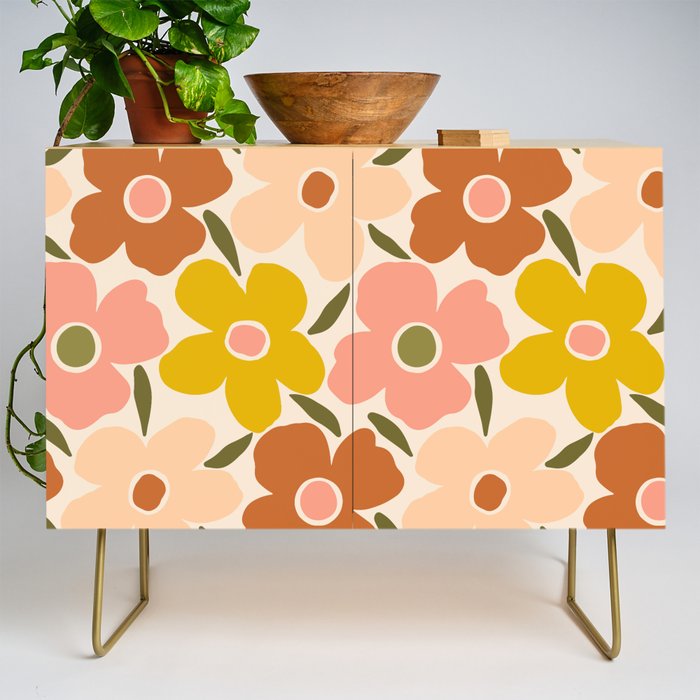 Retro Vintage Floral - Peach Credenza Gallery Image 1