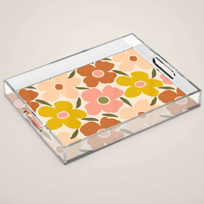 Retro Vintage Floral - Peach Acrylic Tray Gallery Image 1
