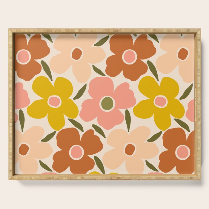 Retro Vintage Floral - Peach Serving Tray Gallery Image 1