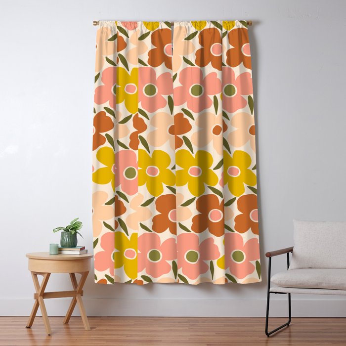 Retro Vintage Floral - Peach Window Curtain Gallery Image 5