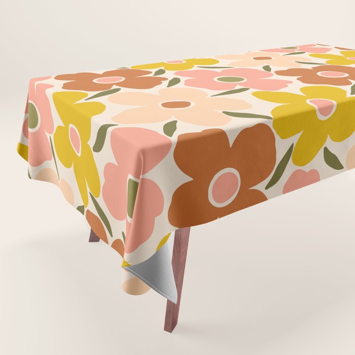 Retro Vintage Floral - Peach Tablecloth Gallery Image 1