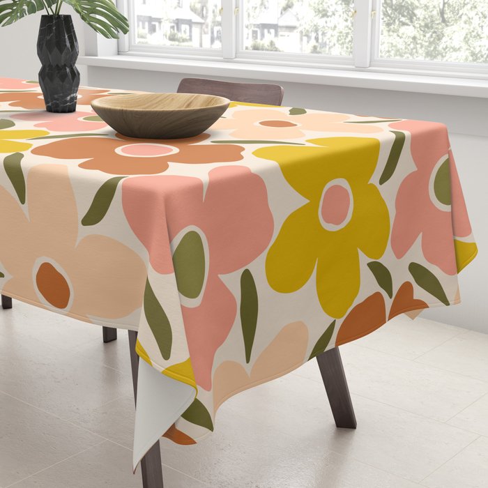Retro Vintage Floral - Peach Tablecloth Gallery Image 3