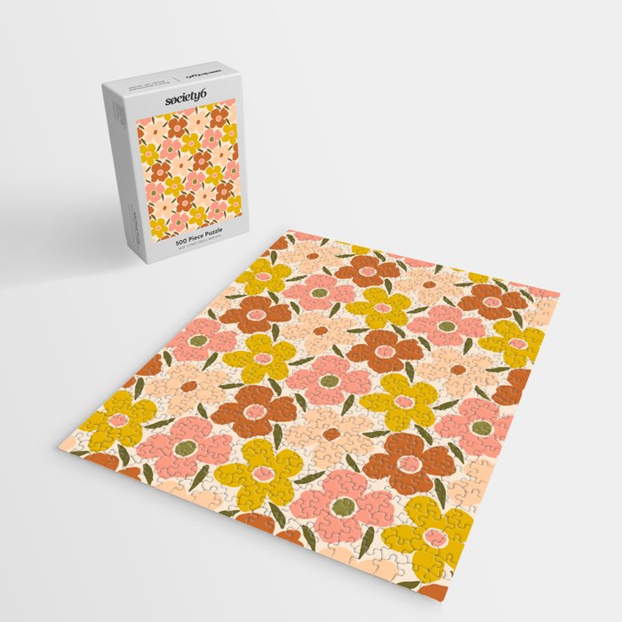 Retro Vintage Floral - Peach Jigsaw Puzzle Gallery Image 2