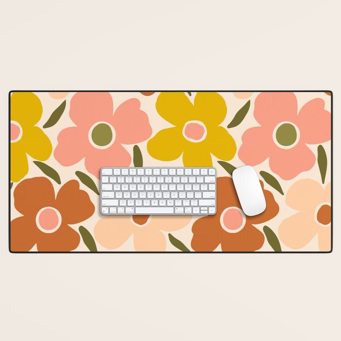 Retro Vintage Floral - Peach Desk Mat Gallery Image 1