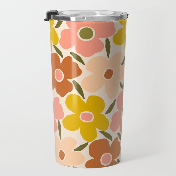 Retro Vintage Floral - Peach Travel Mug Gallery Image 3