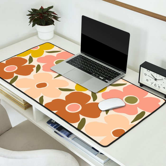 Retro Vintage Floral - Peach Desk Mat Gallery Image 2