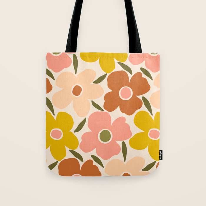 Retro Vintage Floral - Peach Tote Bag Gallery Image 1