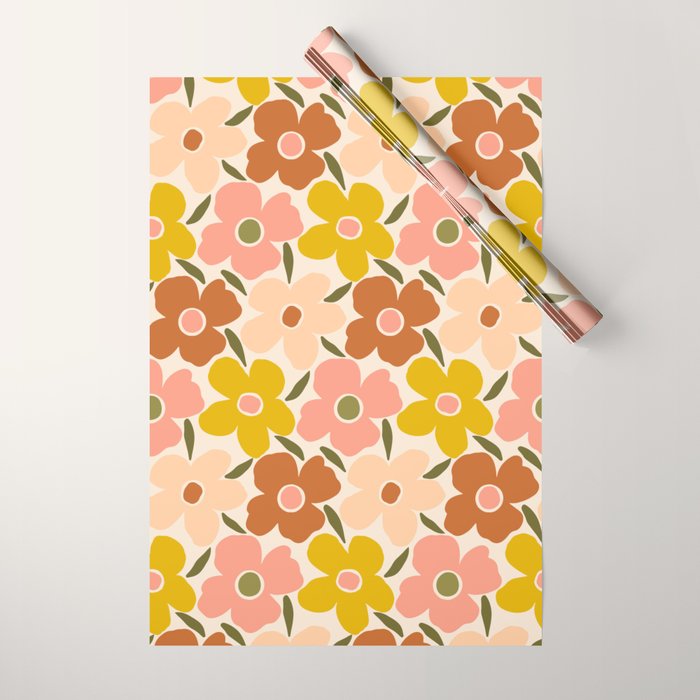 Retro Vintage Floral - Peach Wrapping Paper Gallery Image 1
