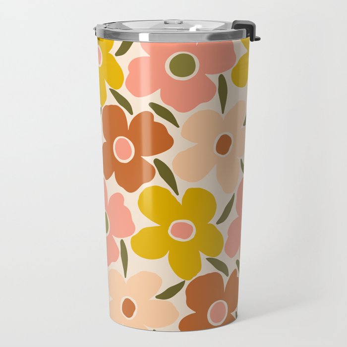 Retro Vintage Floral - Peach Travel Mug Gallery Image 2