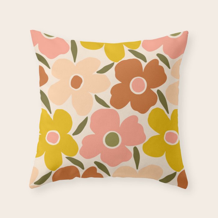 Retro Vintage Floral - Peach Throw Pillow Gallery Image 6