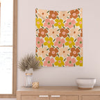 Retro Vintage Floral - Peach Wall Tapestry Gallery Image 2