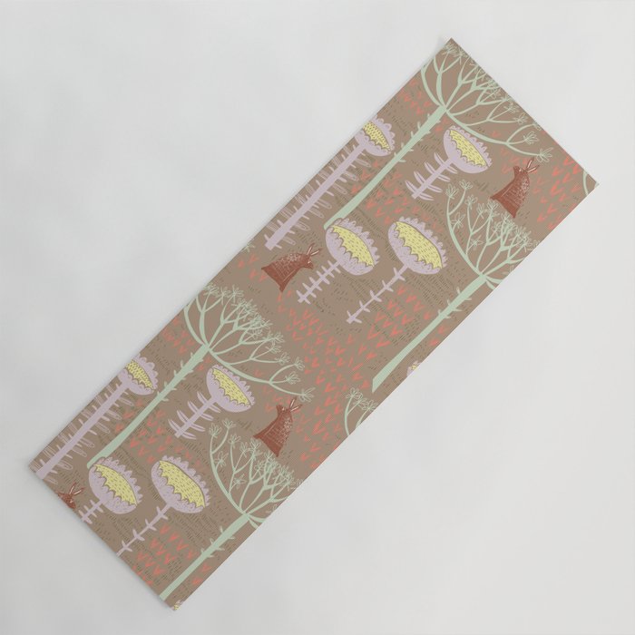 Block print scandinavian meadow brown Yoga Mat Gallery Image 1