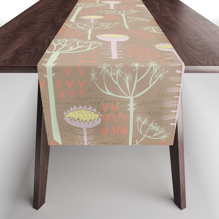 Block print scandinavian meadow brown Table Runner Gallery Image 1