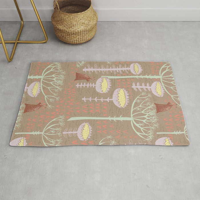 Block print scandinavian meadow brown Rug Gallery Image 1