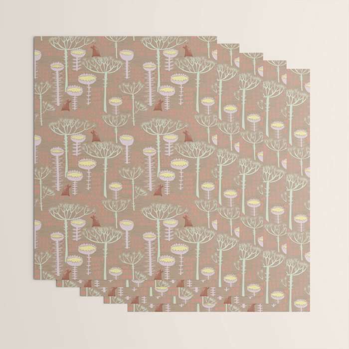 Block print scandinavian meadow brown Wrapping Paper Gallery Image 3