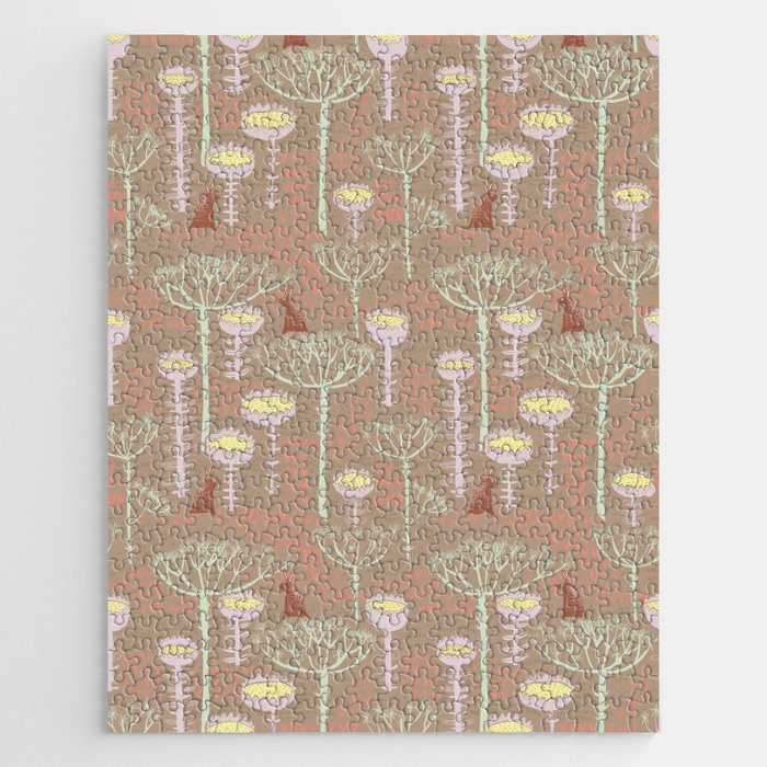 Block print scandinavian meadow brown Jigsaw Puzzle Gallery Image 1