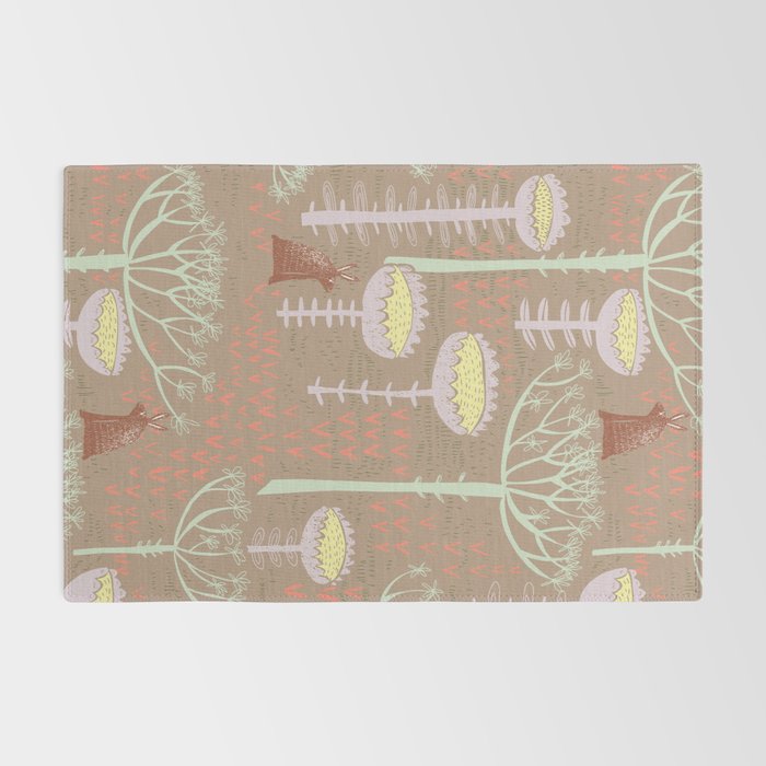 Block print scandinavian meadow brown Rug Gallery Image 2