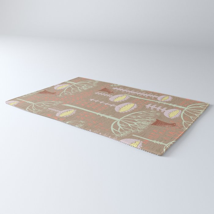 Block print scandinavian meadow brown Rug Gallery Image 3