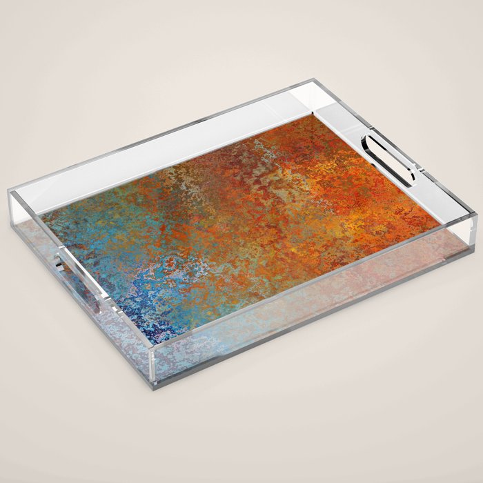 Vintage Rust, Copper and Blue Acrylic Tray Gallery Image 1