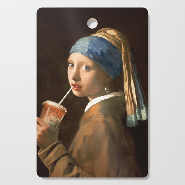 Girl With Iced Latte Cutting Board Gallery Image 1