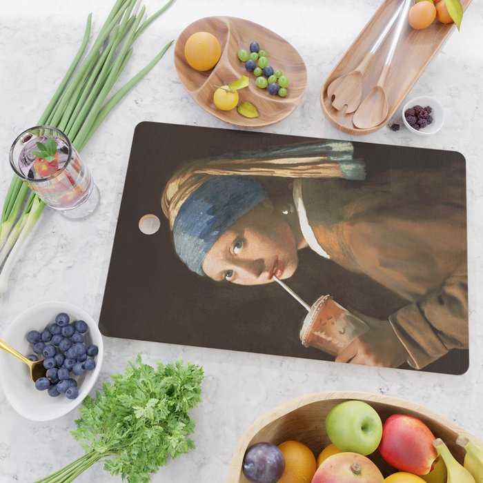 Girl With Iced Latte Cutting Board Gallery Image 2