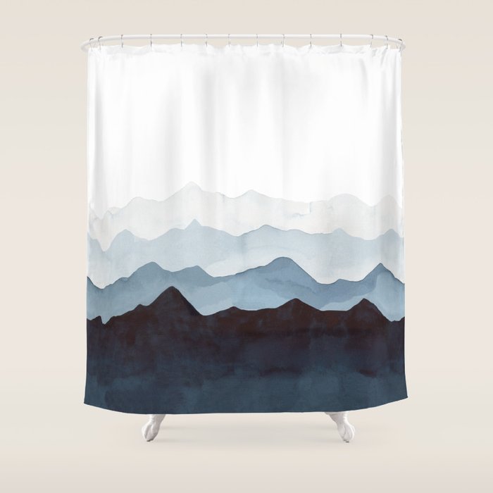 Indigo Mountains Landscape Shower Curtain Gallery Image 1