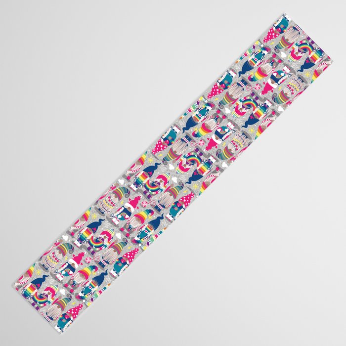 I gnome you // grey background little happy and lovely gnomes with rainbows fuchsia pink hearts Table Runner Gallery Image 3