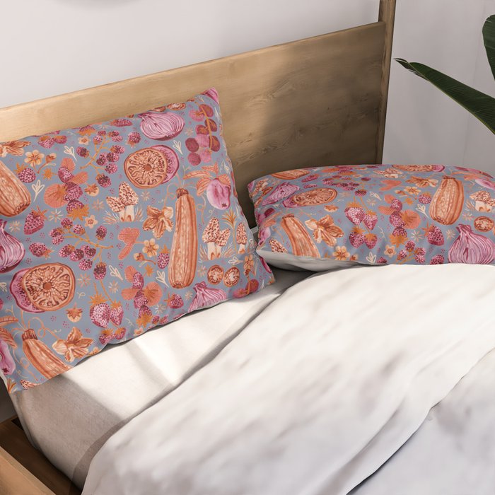Garden Vegetables & Fresh Fruit in Grey & Rust Pillow Sham Gallery Image 2