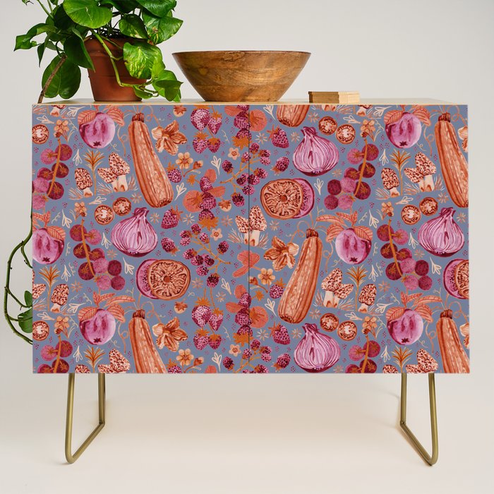 Garden Vegetables & Fresh Fruit in Grey & Rust Credenza Gallery Image 1