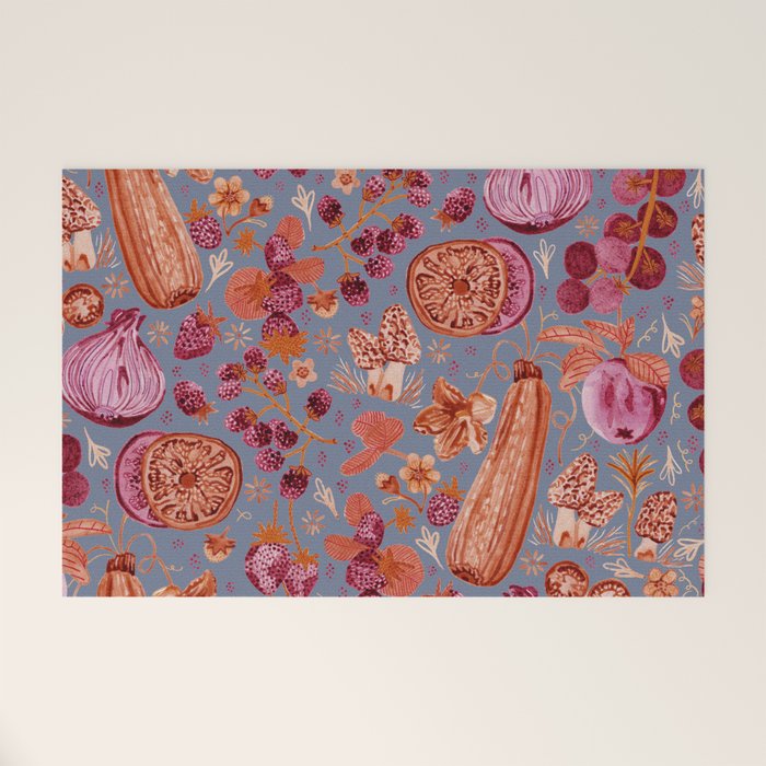Garden Vegetables & Fresh Fruit in Grey & Rust Welcome Mat Gallery Image 1