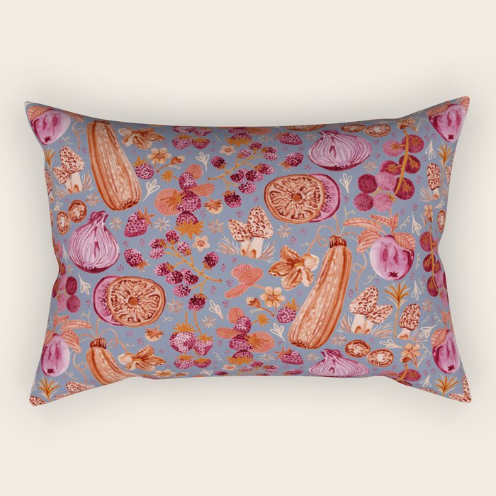 Garden Vegetables & Fresh Fruit in Grey & Rust Rectangular Pillow Gallery Image 1