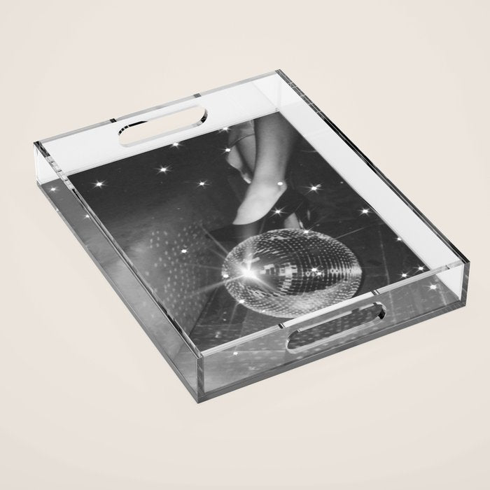 Disco Night | Black & White Photography | Vintage Photo Art Print | Groovy Christmas Party Acrylic Tray Gallery Image 1