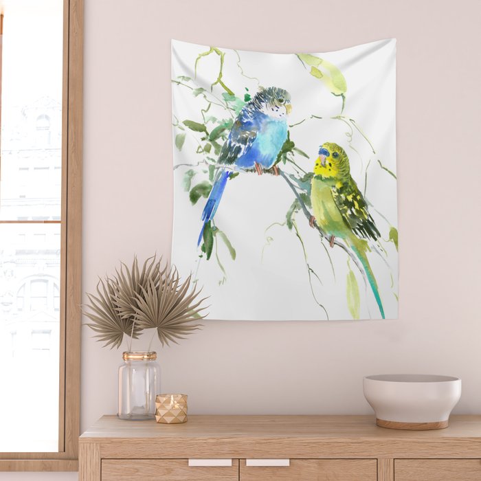 Parakeets, budgies pet bird home decor Wall Tapestry Gallery Image 2