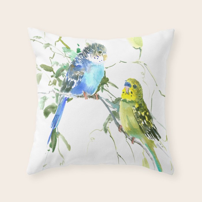 Parakeets, budgies pet bird home decor Throw Pillow Gallery Image 6