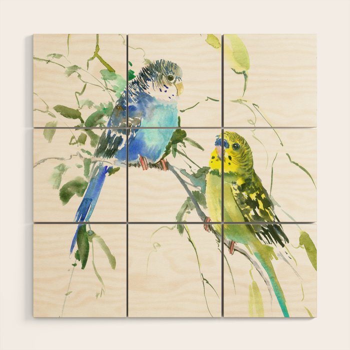 Parakeets, budgies pet bird home decor Wood Wall Art Gallery Image 1