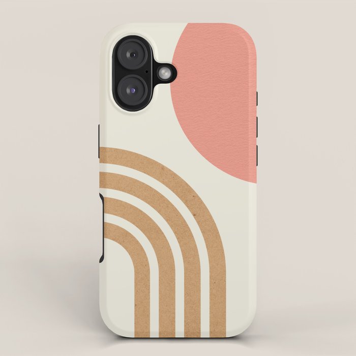 Mid century modern pink Sun and Rainbow iPhone Case Gallery Image 1