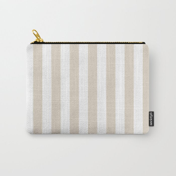 Neutral Stripes Narrow Vertical Stripe Pattern in Mushroom Beige and White Carry All Pouch Gallery Image 1
