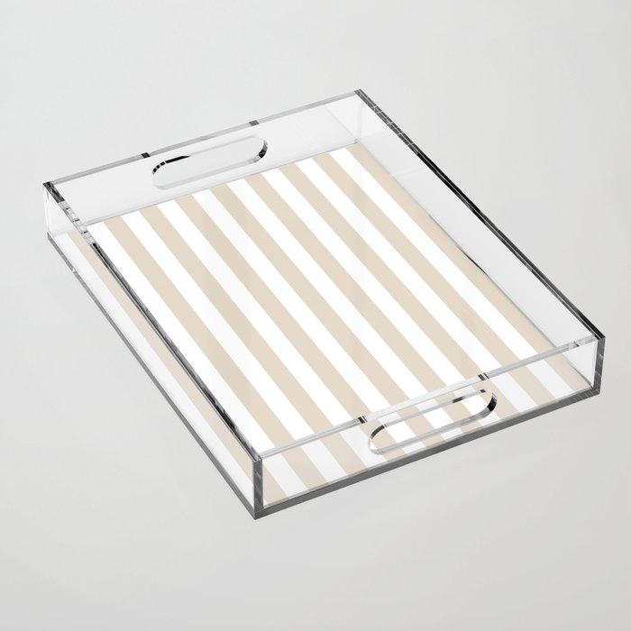 Neutral Stripes Narrow Vertical Stripe Pattern in Mushroom Beige and White Acrylic Tray Gallery Image 1