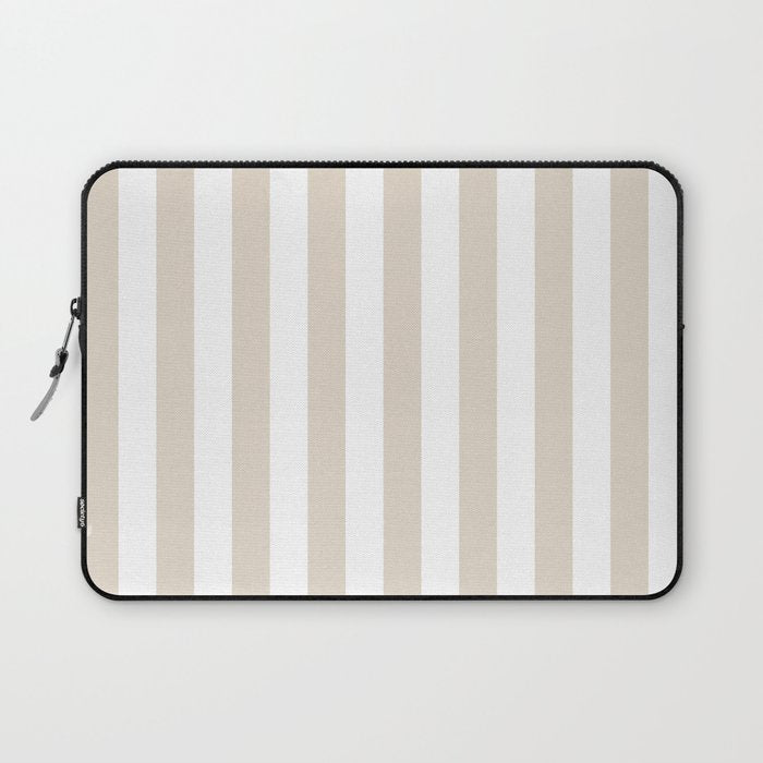 Neutral Stripes Narrow Vertical Stripe Pattern in Mushroom Beige and White Laptop Sleeve Gallery Image 1