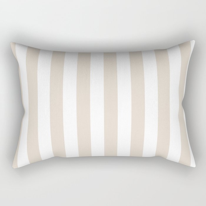 Neutral Stripes Narrow Vertical Stripe Pattern in Mushroom Beige and White Rectangular Pillow Gallery Image 1