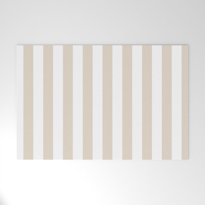 Neutral Stripes Narrow Vertical Stripe Pattern in Mushroom Beige and White Welcome Mat Gallery Image 1