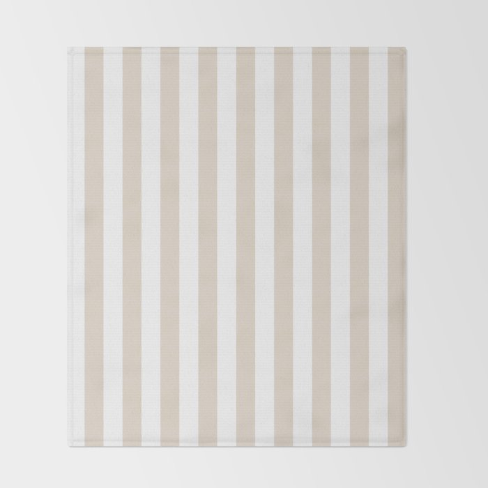 Neutral Stripes Narrow Vertical Stripe Pattern in Mushroom Beige and White Throw Blanket Gallery Image 2