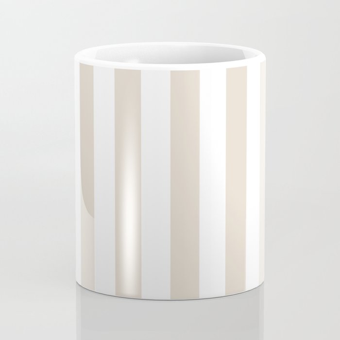 Neutral Stripes Narrow Vertical Stripe Pattern in Mushroom Beige and White Coffee Mug Gallery Image 4