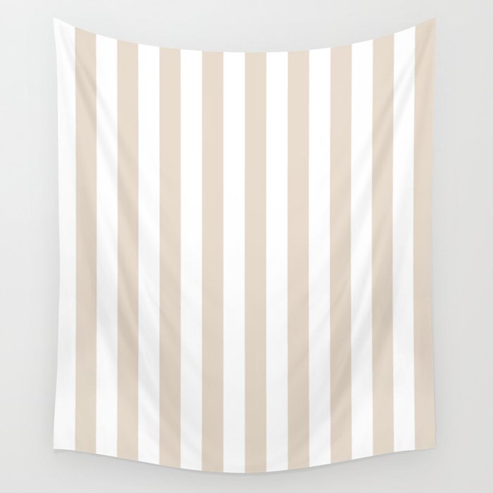 Neutral Stripes Narrow Vertical Stripe Pattern in Mushroom Beige and White Wall Tapestry Gallery Image 4