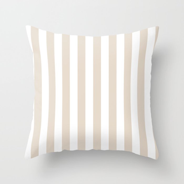Neutral Stripes Narrow Vertical Stripe Pattern in Mushroom Beige and White Throw Pillow Gallery Image 6