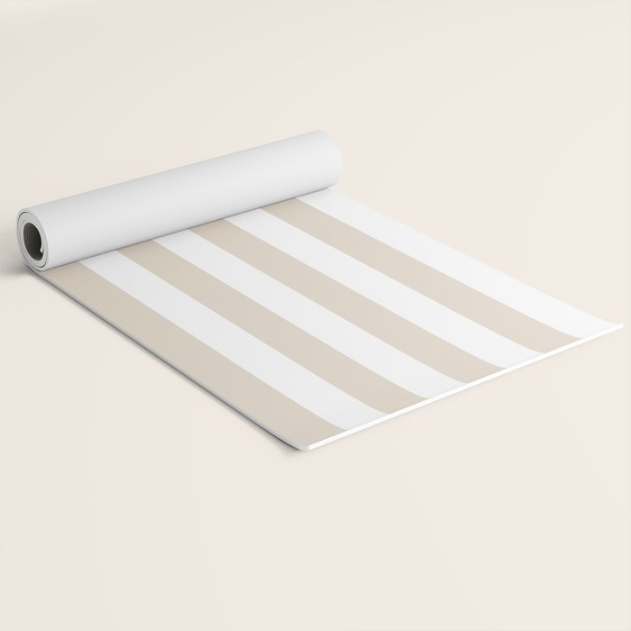 Neutral Stripes Narrow Vertical Stripe Pattern in Mushroom Beige and White Yoga Mat Gallery Image 2