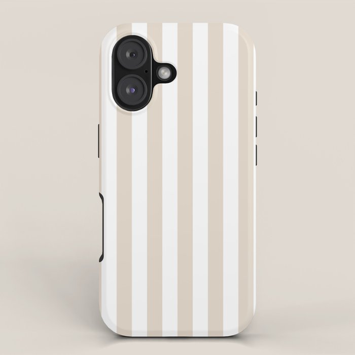 Neutral Stripes Narrow Vertical Stripe Pattern in Mushroom Beige and White iPhone Case Gallery Image 1