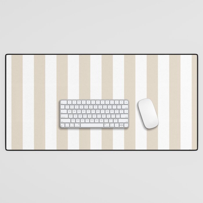 Neutral Stripes Narrow Vertical Stripe Pattern in Mushroom Beige and White Desk Mat Gallery Image 1